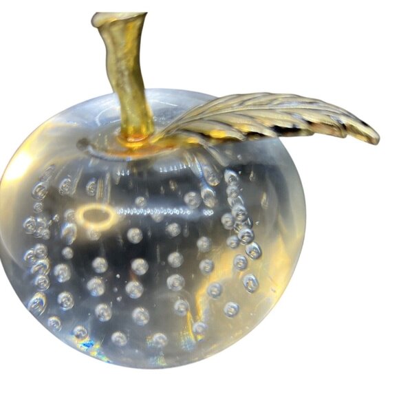 Vintage Art Glass Clear Apple Bullicante Controlled Bubble Paperweight - Picture 11 of 12
